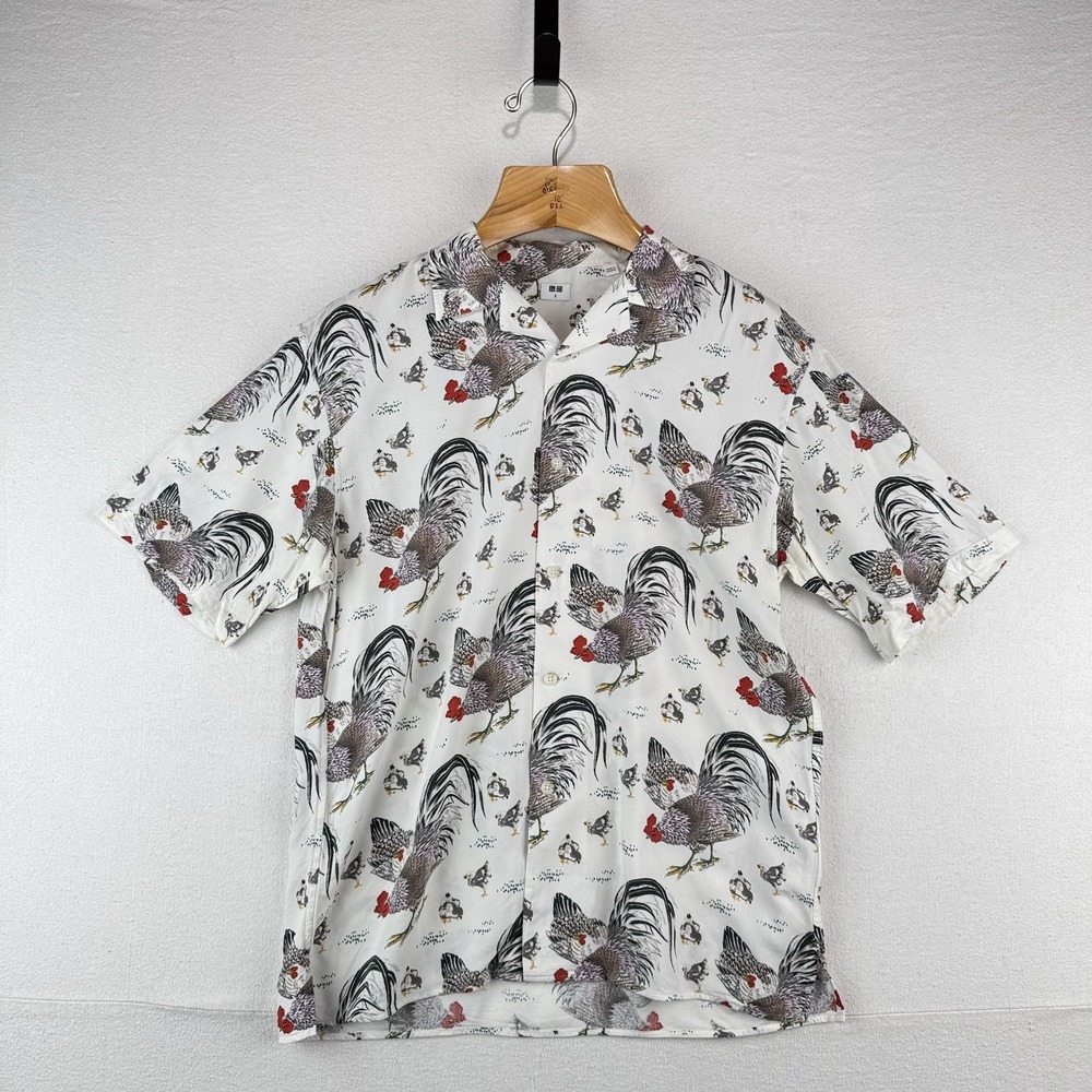 Uniqlo x Ito-Jakuchu Rooster Men's Small Short Sleeve Camp Loop Collar Shirt